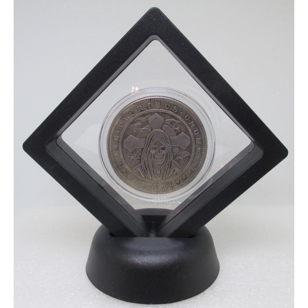 Framed with Coin Stand, Santa Muerte Novelty CROSS HOBO COIN Morgan Dollar
